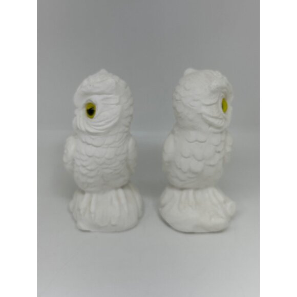 VTG Alabaster White Owl Figurines Yellow Eyes Set of 2 Italy Mid Century 3.5"x4" - Picture 3 of 10